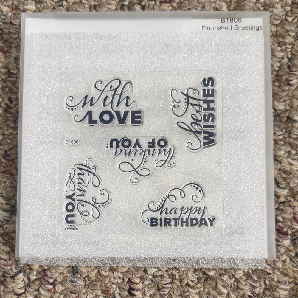 Flourished Greetings Stamp Set - Black and White